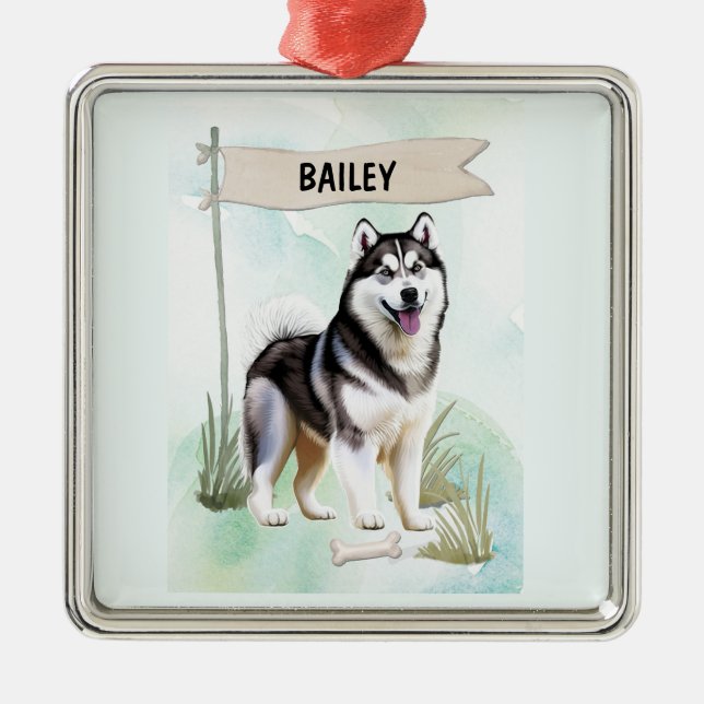 Adorno Metálico Siberian Husky Watercolor Personalized Dog (Frente)