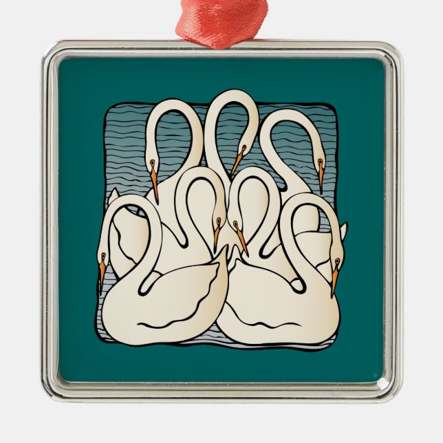 Adorno Metálico Siete cisnes una natación (Frente)