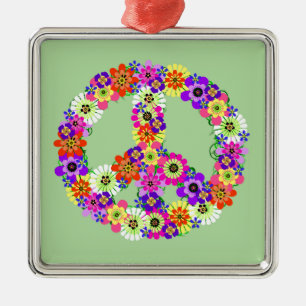 Adorno Metálico Signo de paz floral