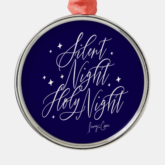 Adorno Metálico Silent Night Holy Night Blue Christmas Ornament (Frente)