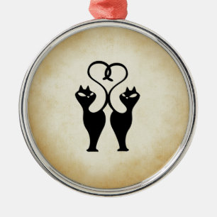 Adorno Metálico Silhouette de dos gatos