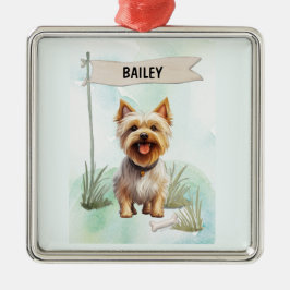 Adorno Metálico Silky Terrier Watercolor Personalized Dog