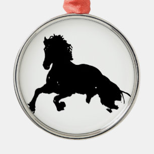 Adorno Metálico Silueta blanca de caballo en blanco negro