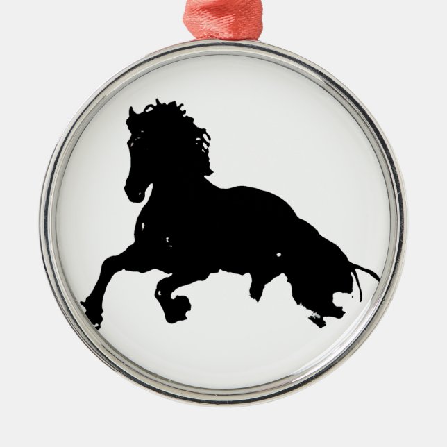 Adorno Metálico Silueta blanca de caballo en blanco negro (Frente)