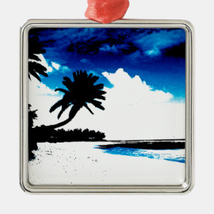 Adorno Metálico Silueta de árbol de palmera blanco azul