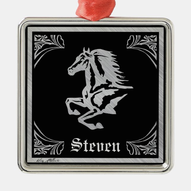 ADORNO METÁLICO SILUETA DE CABALLO DE PLATA (Frente)
