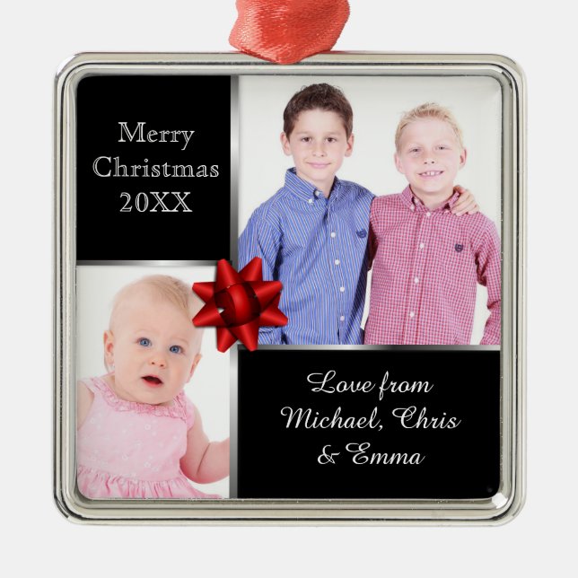 Adorno Metálico Silver and Black Custom Photo Personalised Gift (Frente)