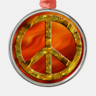 Adorno Metálico Símbolo de PAZ - ORO   rojo fuego