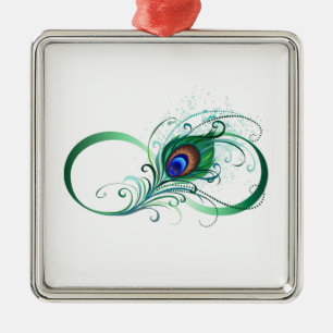 Adorno Metálico Símbolo infinito con pluma de pavo real