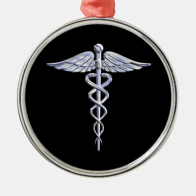 Adorno Metálico Símbolo médico de Caduceus sobre negro (Frente)