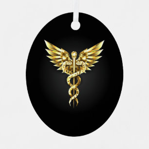 Adorno Metálico Símbolo poligonal de oro Caduceus
