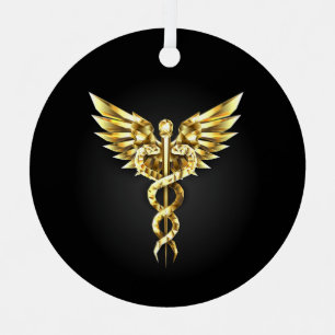 Adorno Metálico Símbolo poligonal de oro Caduceus