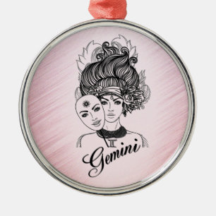 Adorno Metálico Símbolo zodiaco génito y rosa Rótulo