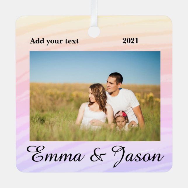 Adorno Metálico simple mínimo añadir su nombre foto año acuarela (Anverso)