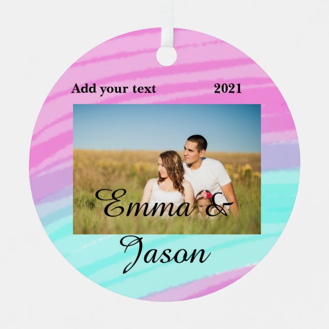 Adorno Metálico simple mínimo añadir su nombre foto año acuarela (Anverso)