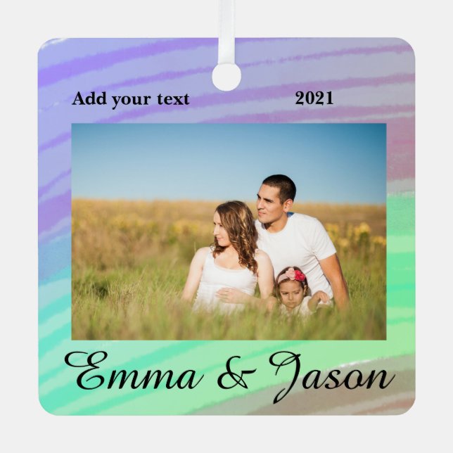 Adorno Metálico simple mínimo añadir su nombre foto año acuarela (Anverso)