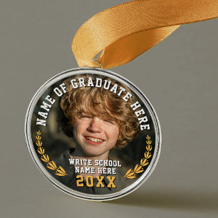 Adorno Metálico Simple Moderno Medalla de Foto de Graduación Dorad