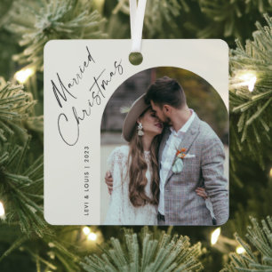 Adorno Metálico Simple Script Boho Arco Foto Casados Navidad