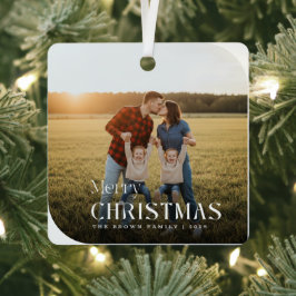 Adorno Metálico Simple White Script Christmas Family Name Photo