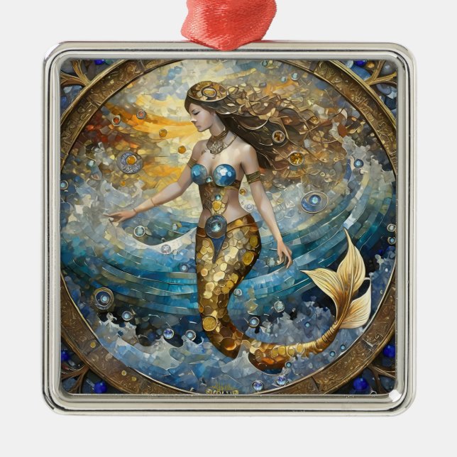 Adorno Metálico Sirena en las olas del océano (Frente)