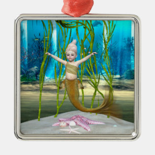 Adorno Metálico Sirena Pequeña Fantasía Niña, Océano Azul