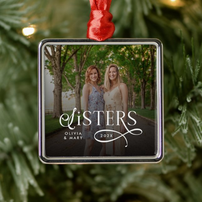 Adorno Metálico Sisters Photo Personalized Monogram (Árbol)