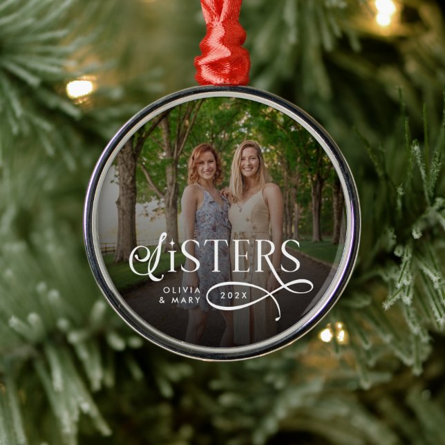Adorno Metálico Sisters Photo Personalized Monogram (Árbol)