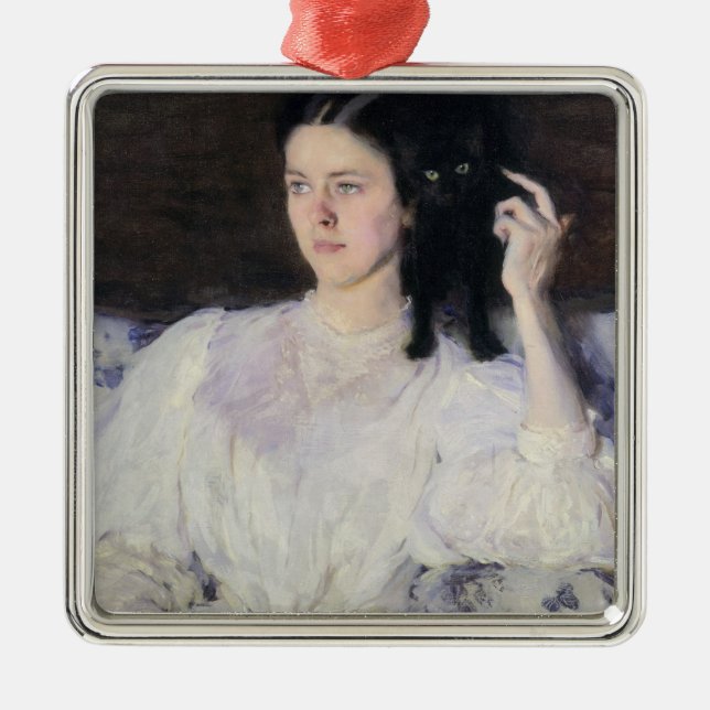 Adorno Metálico Sita y Sarita, o chica joven con un gato (Frente)