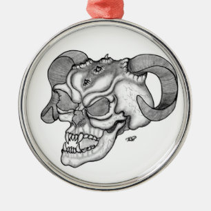 Adorno Metálico Skull Devil Head Diseño en blanco y negro