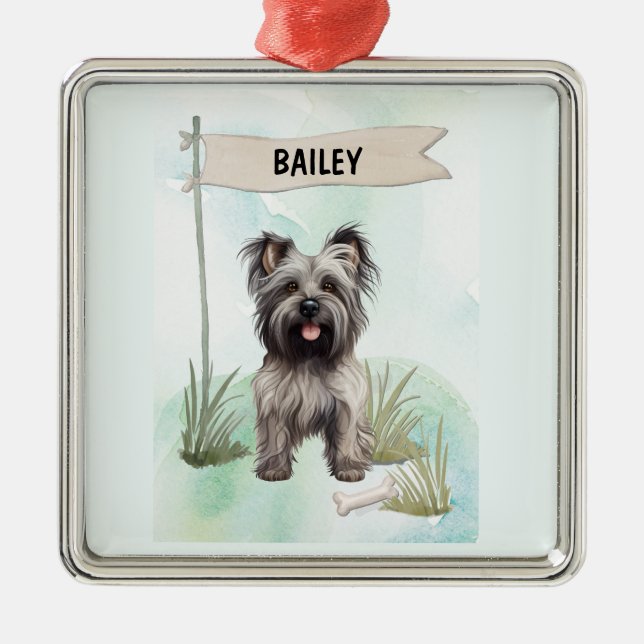 Adorno Metálico Skye Terrier Watercolor Personalized Dog (Frente)