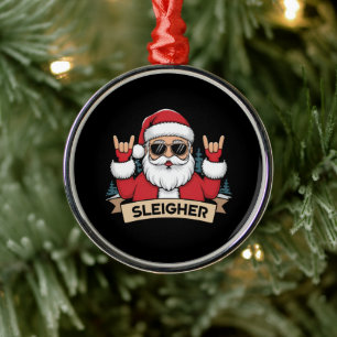 Adorno Metálico Sleigher de Navidad Santa Rock Navideño Rocker 