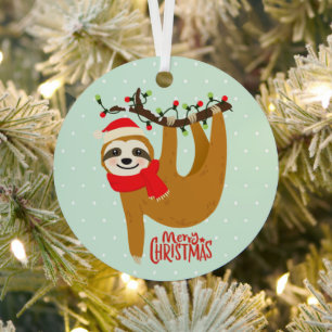 Adorno Metálico Sloth Merry Christmas Cute Festividad Animal