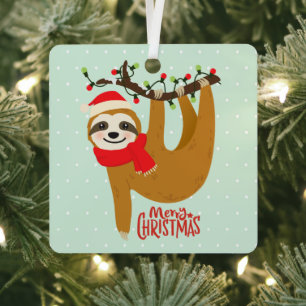 Adorno Metálico Sloth Merry Christmas Cute Festividad Animal
