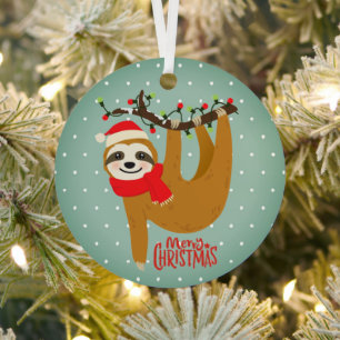 Adorno Metálico Sloth Merry Christmas Cute Festividad Animal