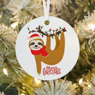 Adorno Metálico Sloth Merry Christmas Cute Festividad Animal