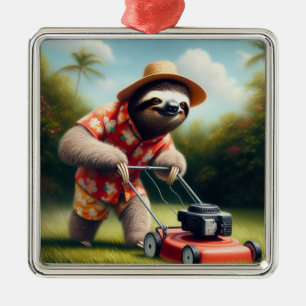 Adorno Metálico Sloth Mowing Lawn