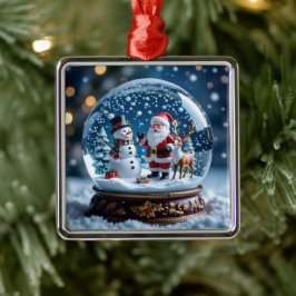 Adorno Metálico Snow globe with Santa, a Reindeer and Snowman