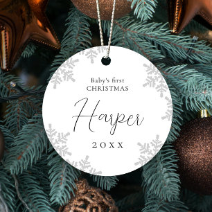 Adorno Metálico Snowflakes Baby's First Christmas Script Name
