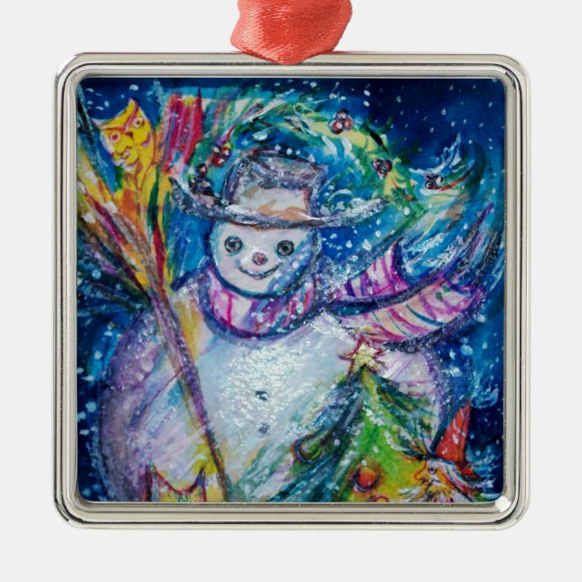 ADORNO METÁLICO SNOWMAN CON ÁRBOL DE NAVIDAD Y JUGUETES (Frente)