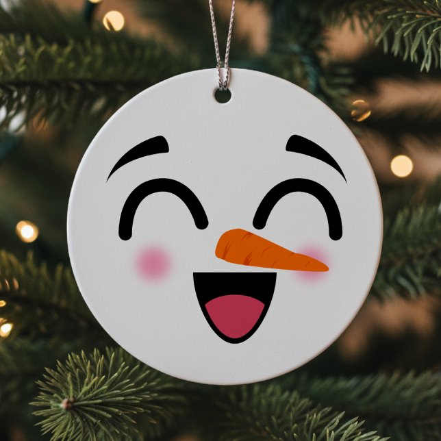 Adorno Metálico Snowman Feliz Navidad Cute Sonriente Cara Invierno (Snowman Merry Christmas Cute Smiling Face Winter Metal Ornament
)