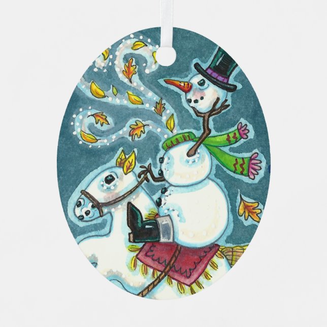 ADORNO METÁLICO SNOWMAN HORSEMANA SIN CABEZA, XMAS HALLOWEB HUMOR, (Anverso)