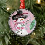 Adorno Metálico Snowman rosa y turquesa<br><div class="desc">Con tipografía de nombres</div>
