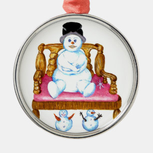 Adorno Metálico Snowman sentado en un banquillo