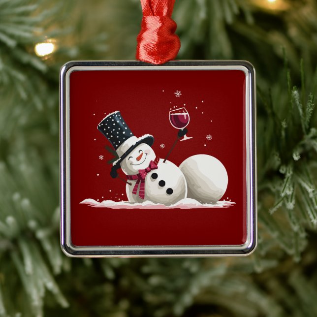Adorno Metálico Snowman With Wine Christmas Gift Xmas Holiday  (Árbol)