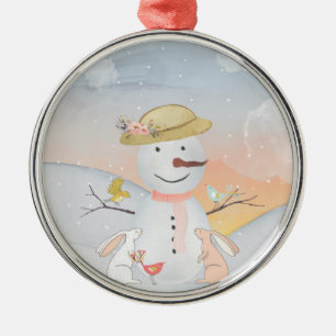Adorno Metálico Snowman y los amigos de Woodland en invierno