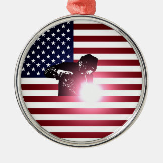 Adorno Metálico Soldador y bandera americana