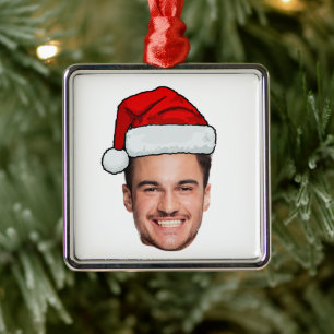 Adorno Metálico Sombrero de Santa Foto de Cara Personalizada Navid