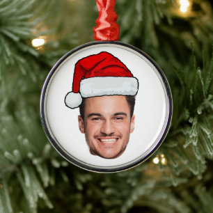 Adorno Metálico Sombrero de Santa Foto de Cara Personalizada Navid