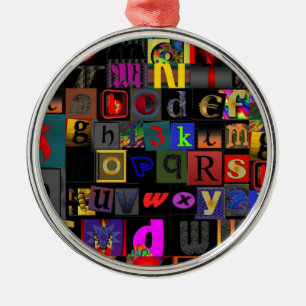 Adorno Metálico Sopa de alfabeto, diseño de letras de mosaico, col
