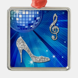 Adorno Metálico Sparkly Blue/Silver Music Note & Stiletto Heal